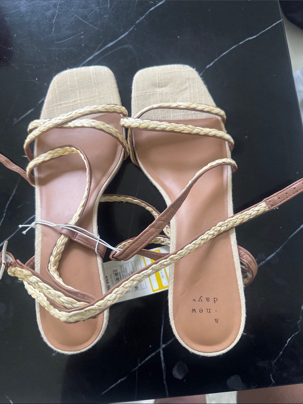 a new day Braided Strappy Square-Toe Sandals in Beige and Tan